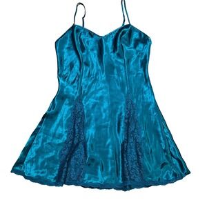 Victorias‎ Secret Teal Blue Slip Dress Lace Trim Womens Small Lingerie